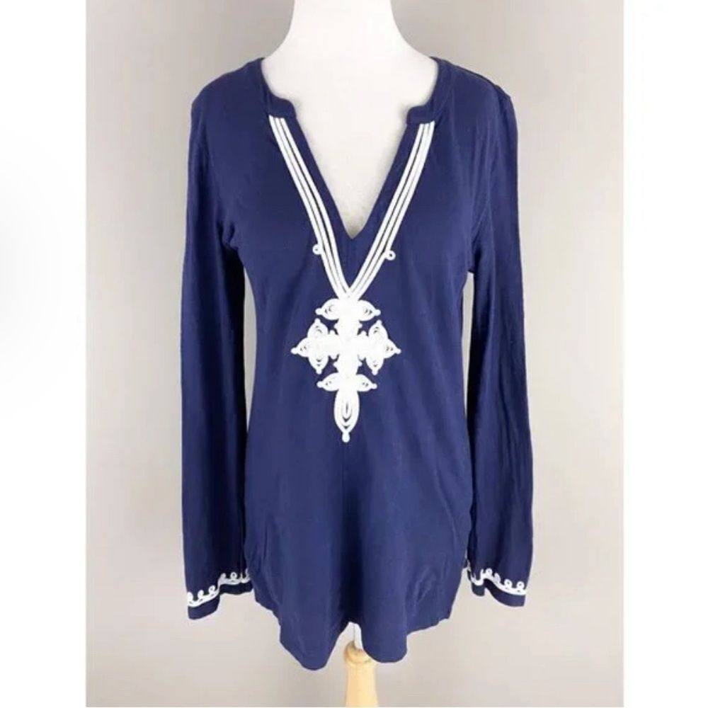 Lilly Pulitzer Thea True Navy Blue Long Sleeve Top SZ M